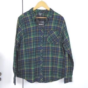 Eddie Bauer Mens Green/ Blue Plaid Pocket Flannel Shirt Buttondown Preppy Sz.XL